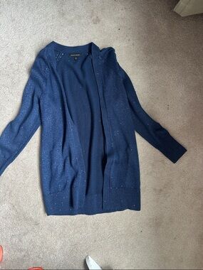 Banana Republic Navy Open-Front Metallic Knit Cardigan